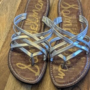 Sam Edelman Georgette Silver Leather Strappy Flat Sandals Women’s Size 8